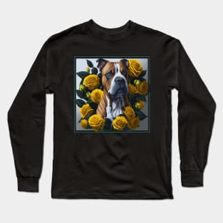 Staffordshire bull terrier yellow roses 2 Long Sleeve T-Shirt